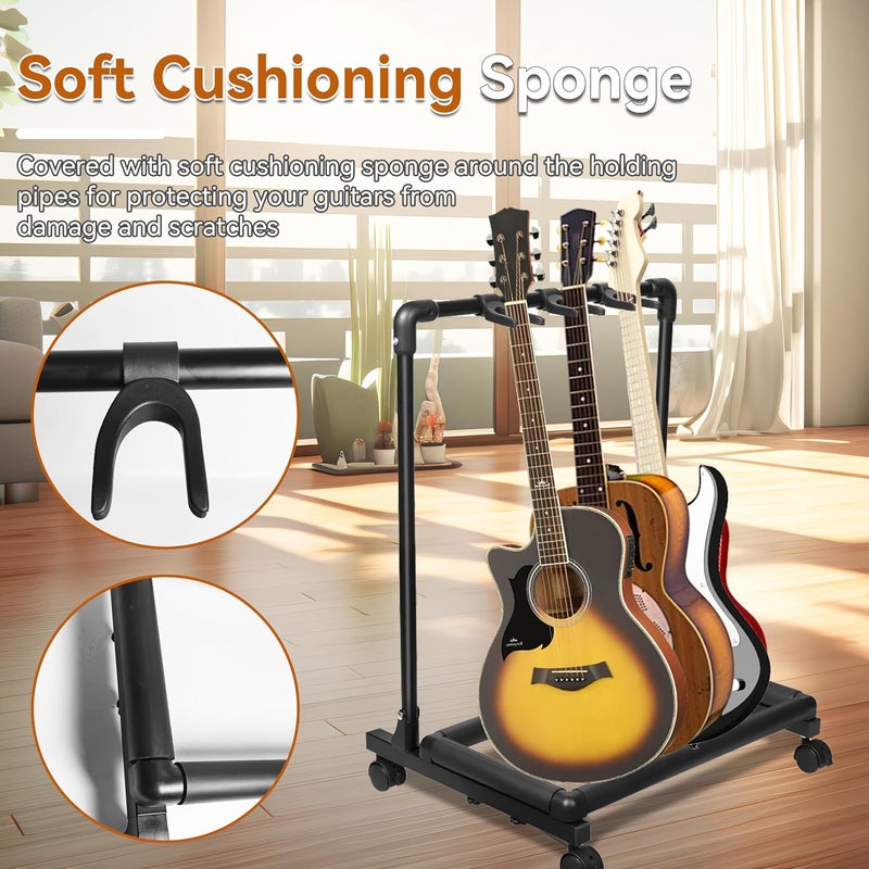 Azor 3 Multi Guitar Stand Rack with Wheels, Folding Design 3 Holder Guitar Rack for Acoustic Electric Guitar, Bass, Soft Cushioning Sponge Protects Your Instruments - Image 4